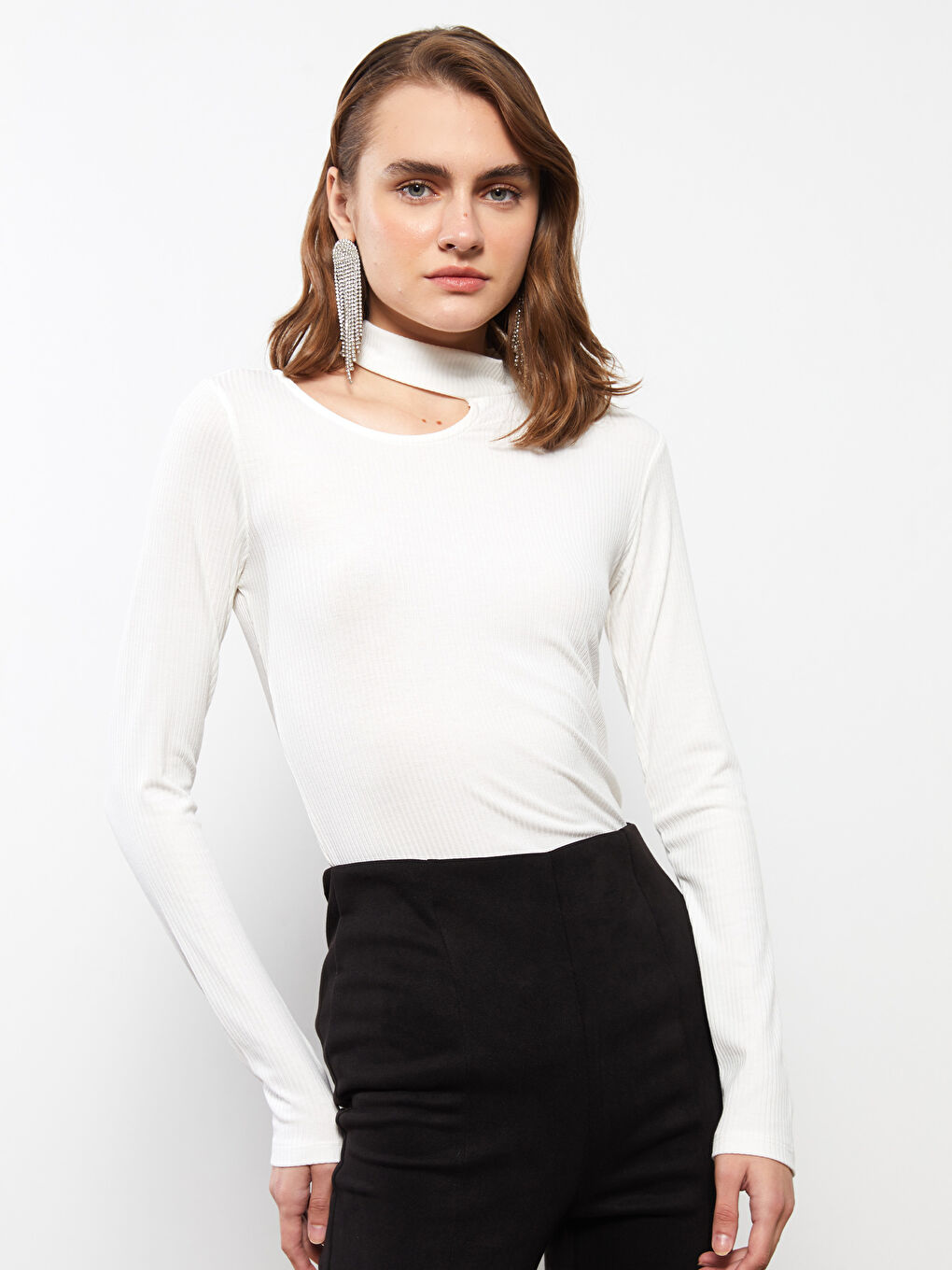 Яка тип фуния Изчистен Дълъг ръкав Дамско Боди-3