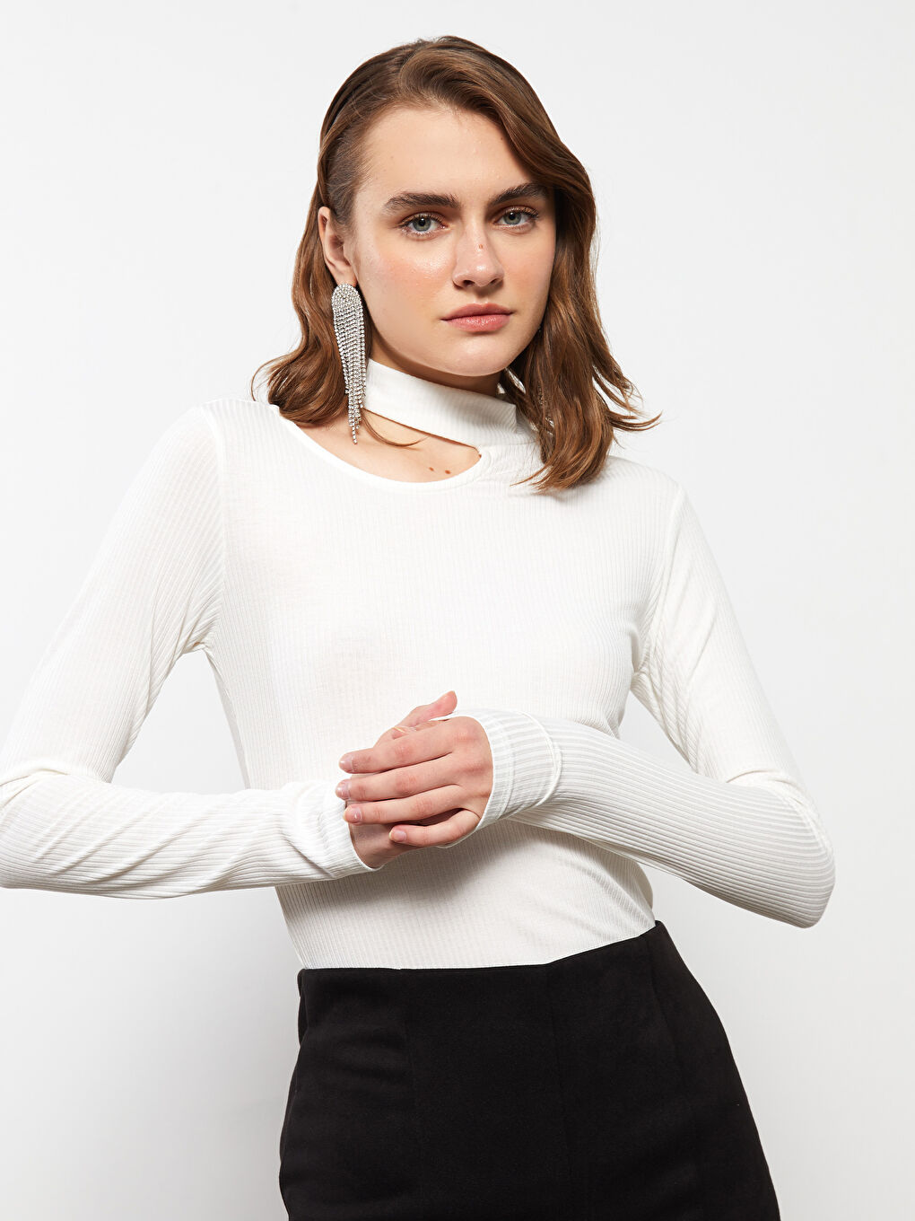 Яка тип фуния Изчистен Дълъг ръкав Дамско Боди-5