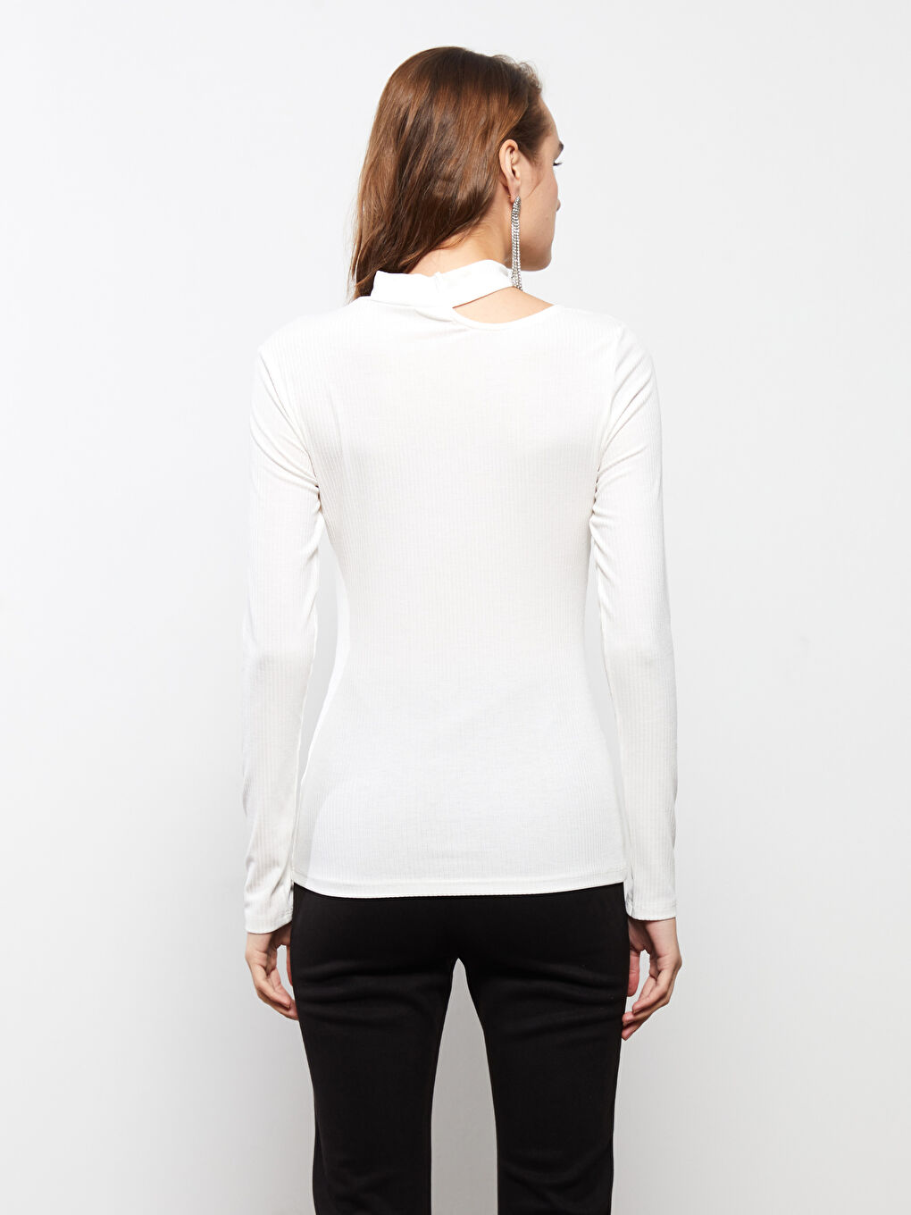 Яка тип фуния Изчистен Дълъг ръкав Дамско Боди-8