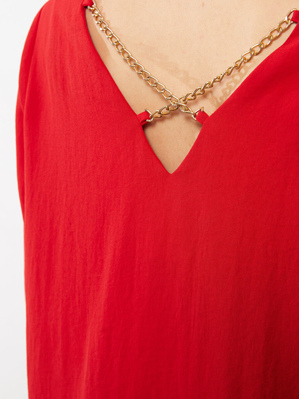 V-Neck Plain Long Sleeve Women's Blouse-5