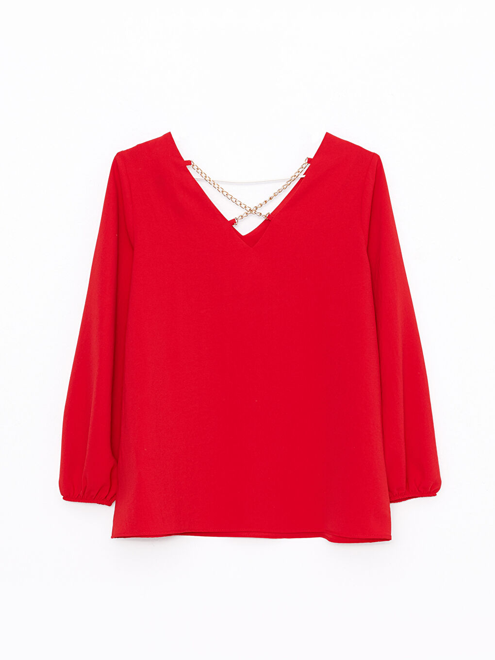 V-Neck Plain Long Sleeve Women's Blouse-8