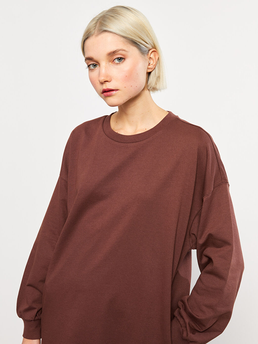 LCW Vision Crew Neck Printed Oversize Women's Sweat Dress -W2FS25Z8-HGT