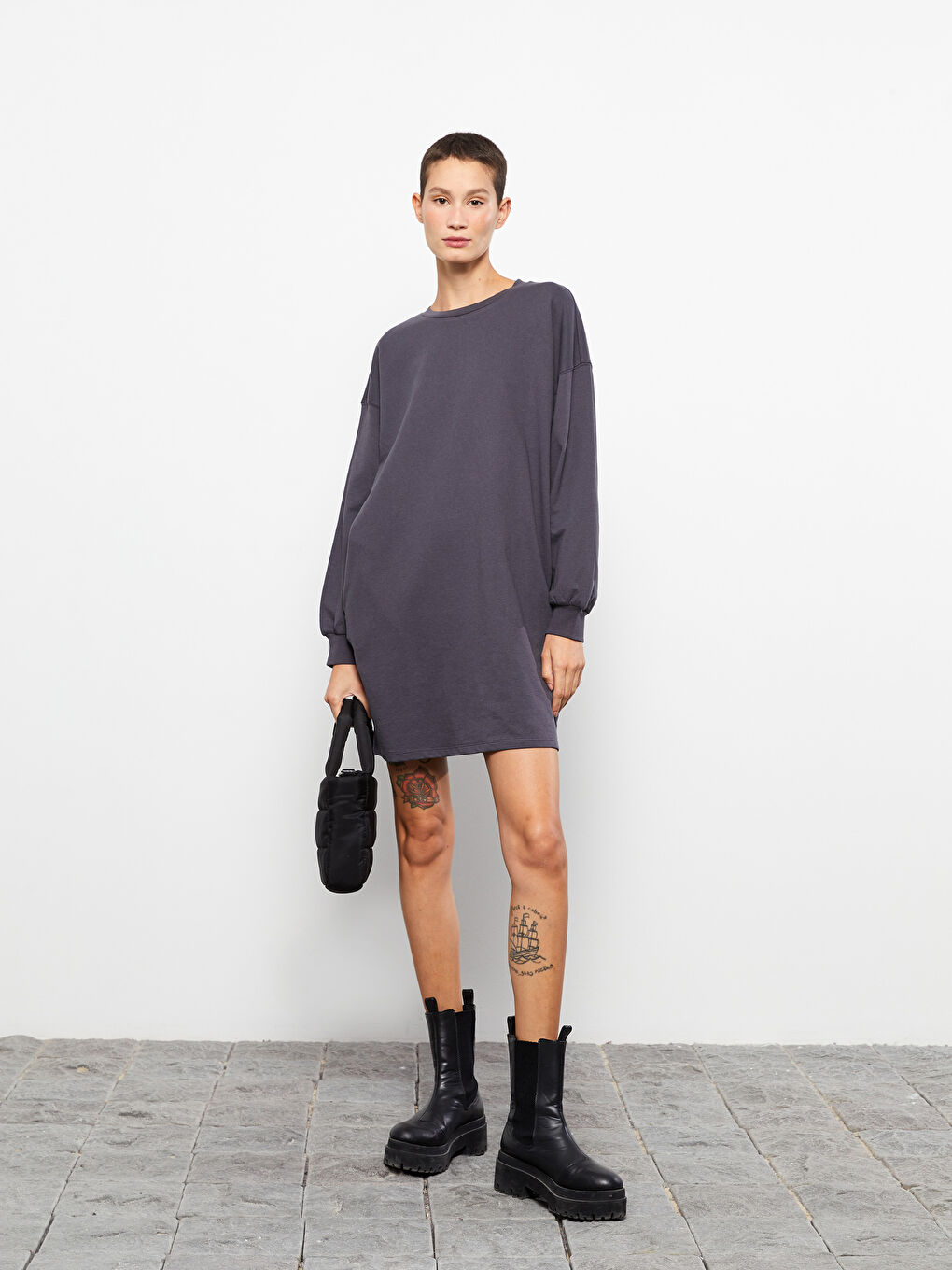 Crew Neck Printed Oversize Women's Sweat Dress