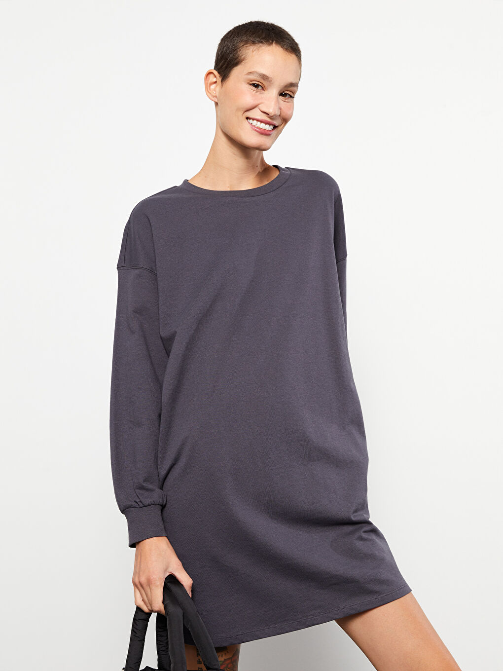 Crew Neck Printed Oversize Women's Sweat Dress-2