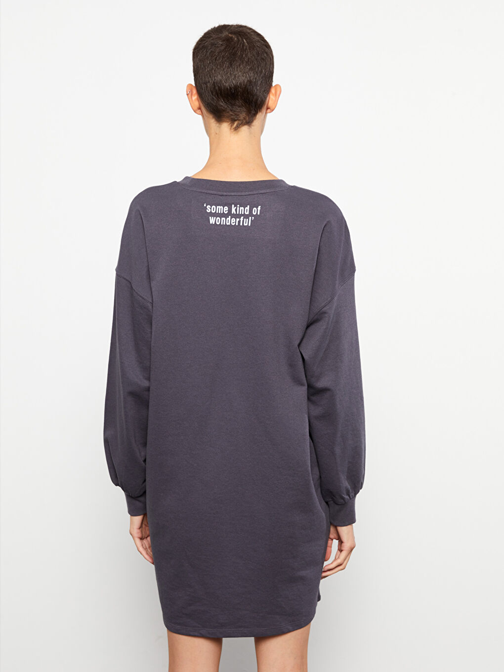 Crew Neck Printed Oversize Women's Sweat Dress-4