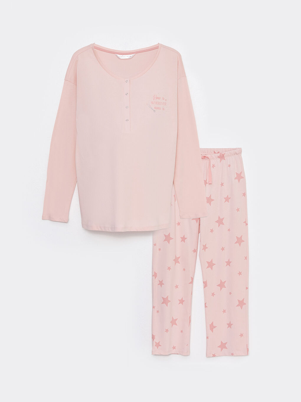 Pembe Bisiklet Yaka Baskılı Uzun Kollu Hamile Pijama Takımı-5