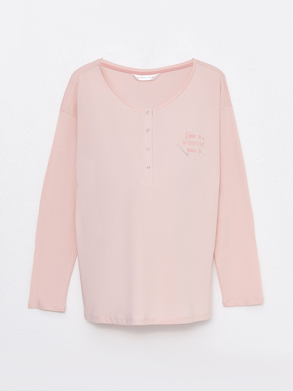 Pembe Bisiklet Yaka Baskılı Uzun Kollu Hamile Pijama Takımı-6