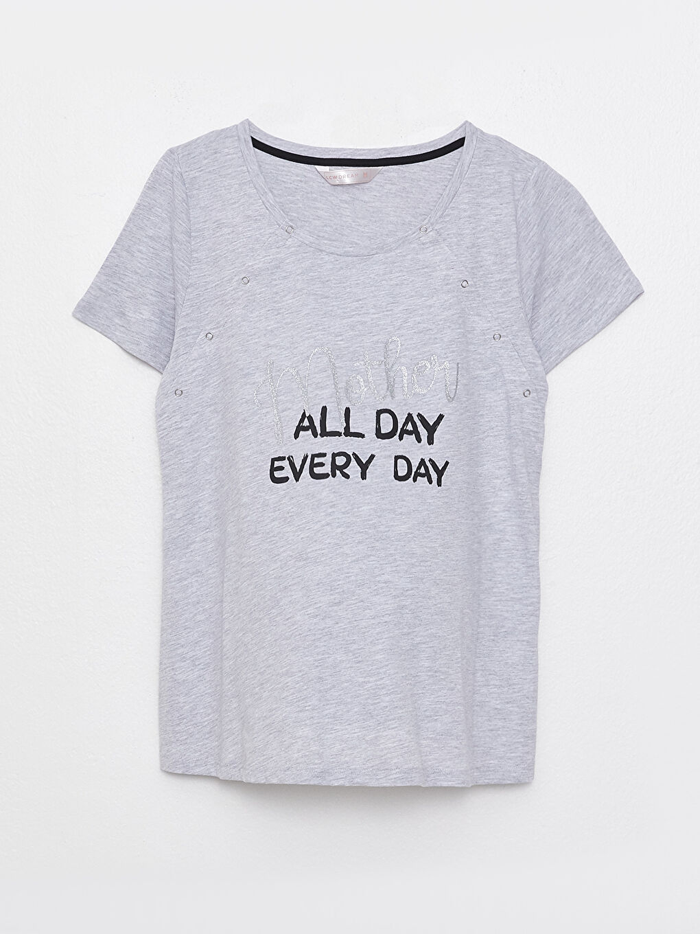 Siyah Bisiklet Yaka Baskılı Kısa Kollu Hamile Pijama Takımı-5