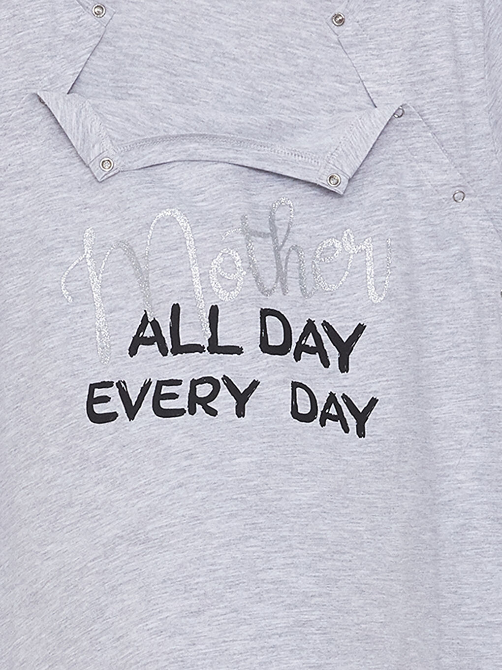 Siyah Bisiklet Yaka Baskılı Kısa Kollu Hamile Pijama Takımı-7