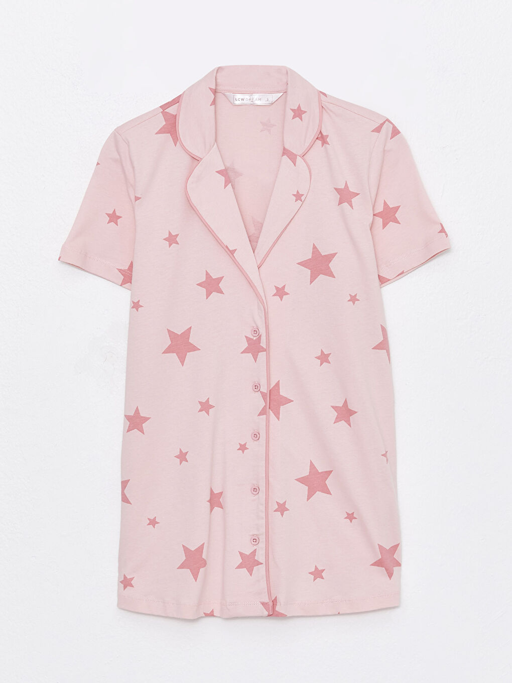 Pembe Gömlek Yaka Desenli Kısa Kollu Kadın Pijama Takımı-6