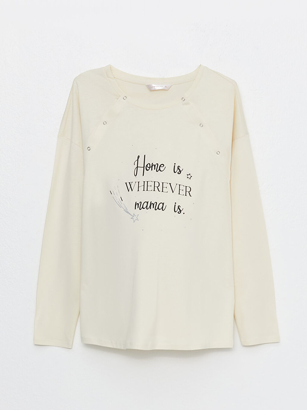 Ekru Bisiklet Yaka Baskılı Uzun Kollu Hamile Pijama Takımı-6