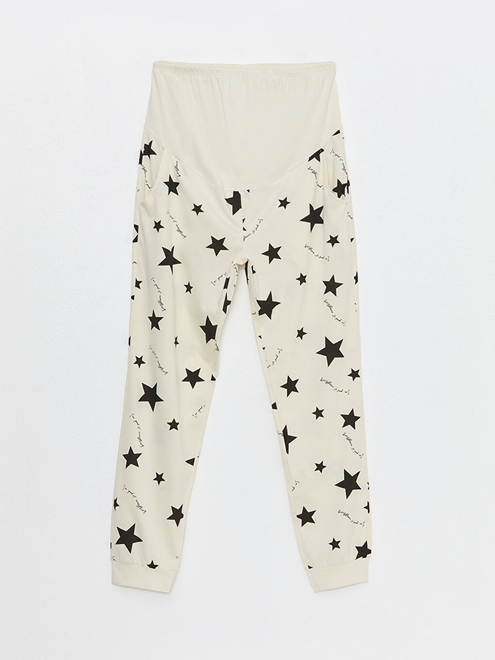 Ekru Bisiklet Yaka Baskılı Uzun Kollu Hamile Pijama Takımı-7