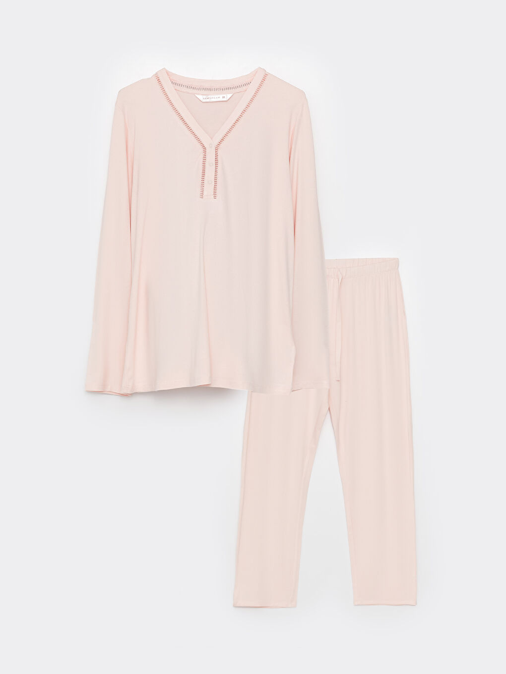 Pembe V Yaka Düz Uzun Kollu Hamile Pijama Takımı-10