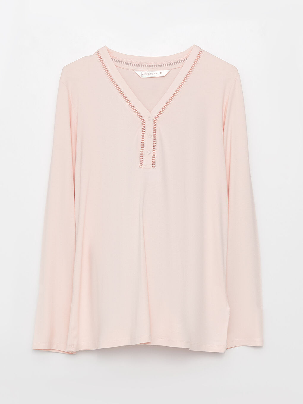 Pembe V Yaka Düz Uzun Kollu Hamile Pijama Takımı-11