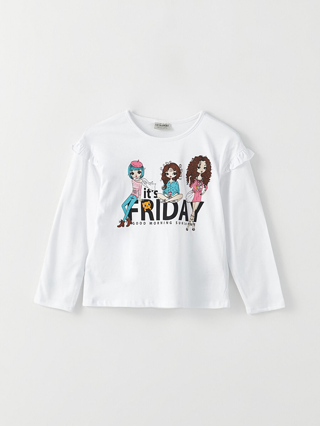 Crew Neck Printed Long Sleeve Cotton Girl T-shirt