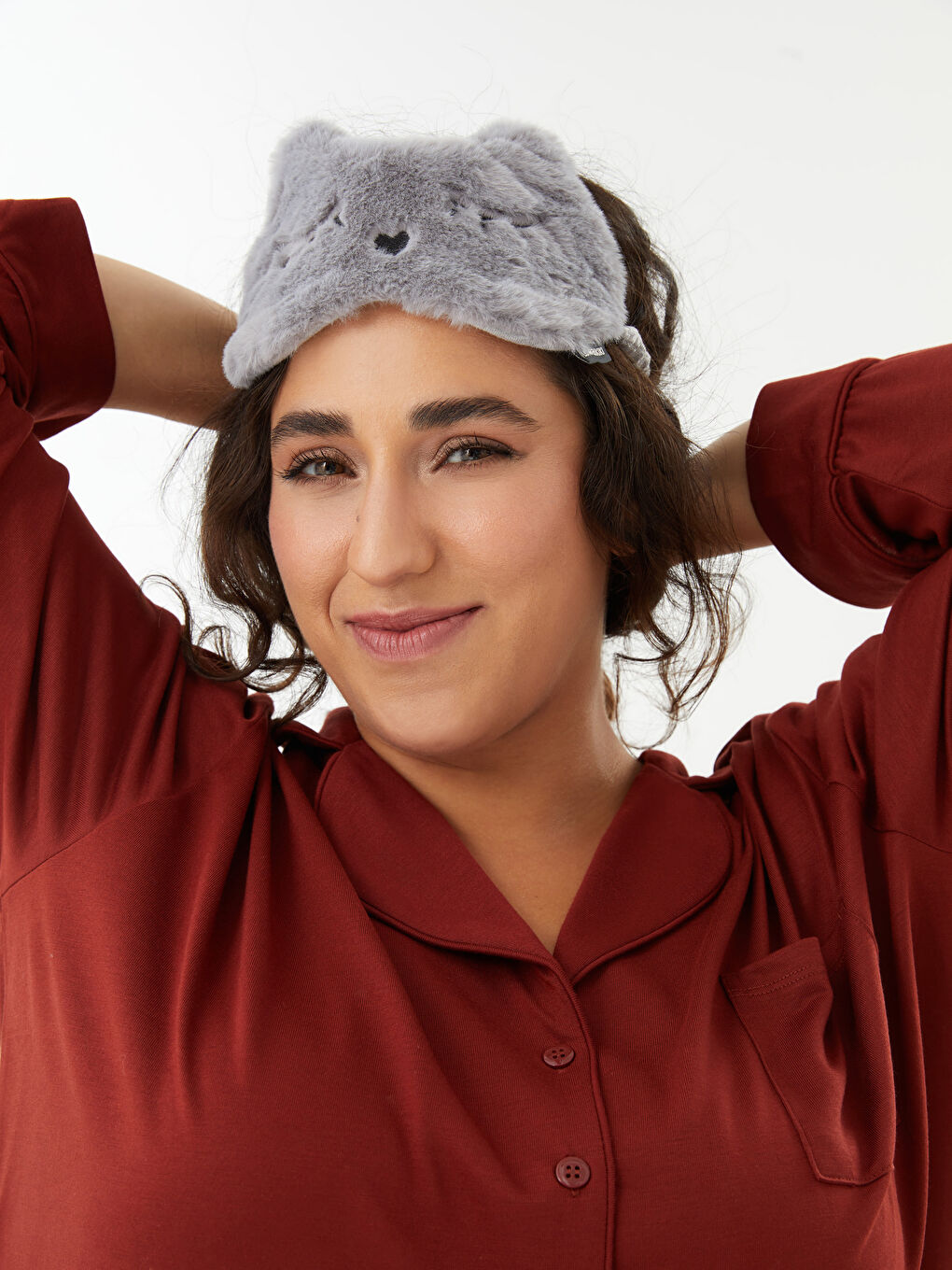 LC Waikiki Plus Size Shirt Neck Regular Long Sleeve Women's Pajama Set -W2FS71Z8-HDR
