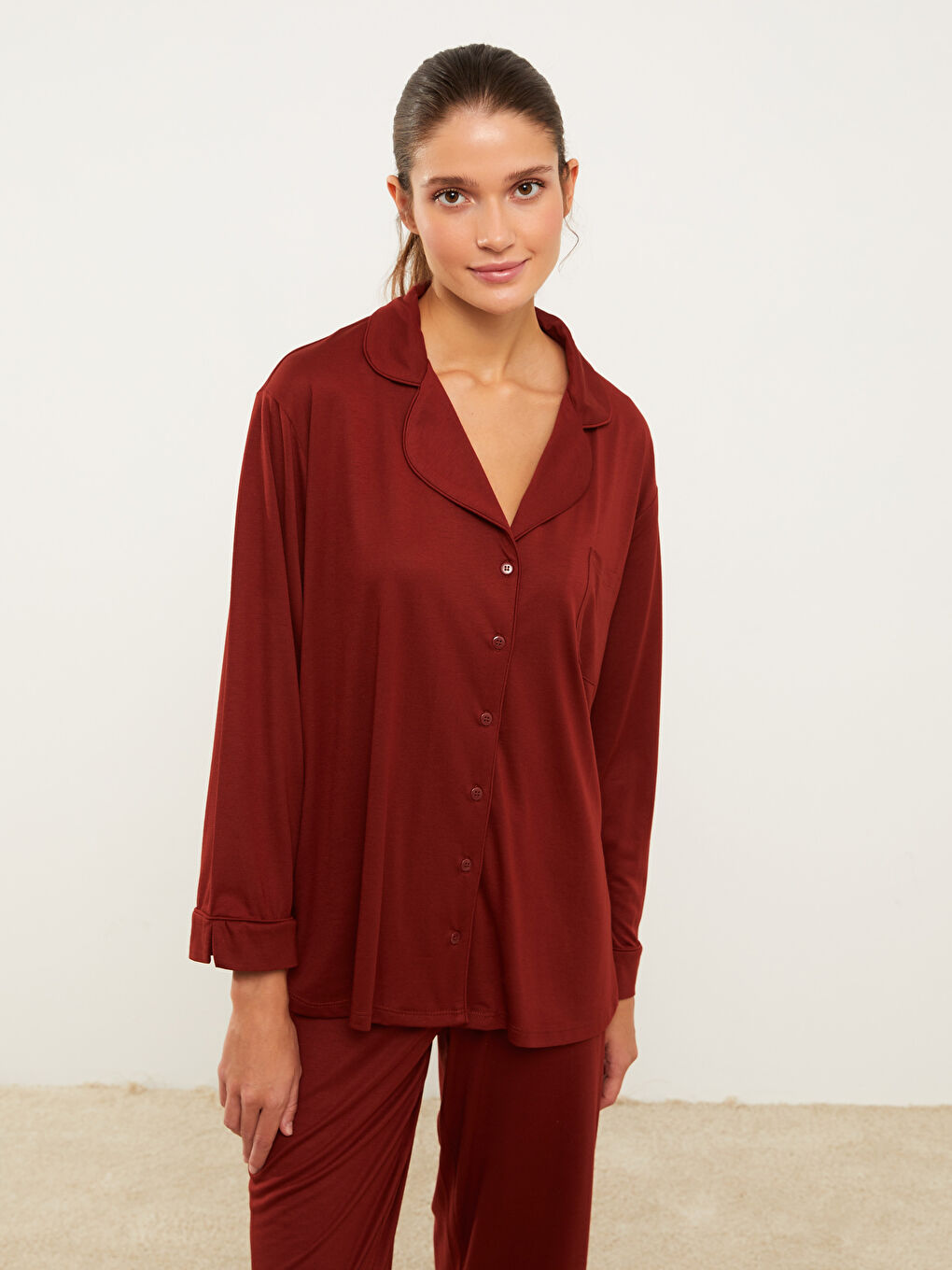 LC Waikiki Plus Size Shirt Neck Regular Long Sleeve Women's Pajama Set -W2FS71Z8-HDR