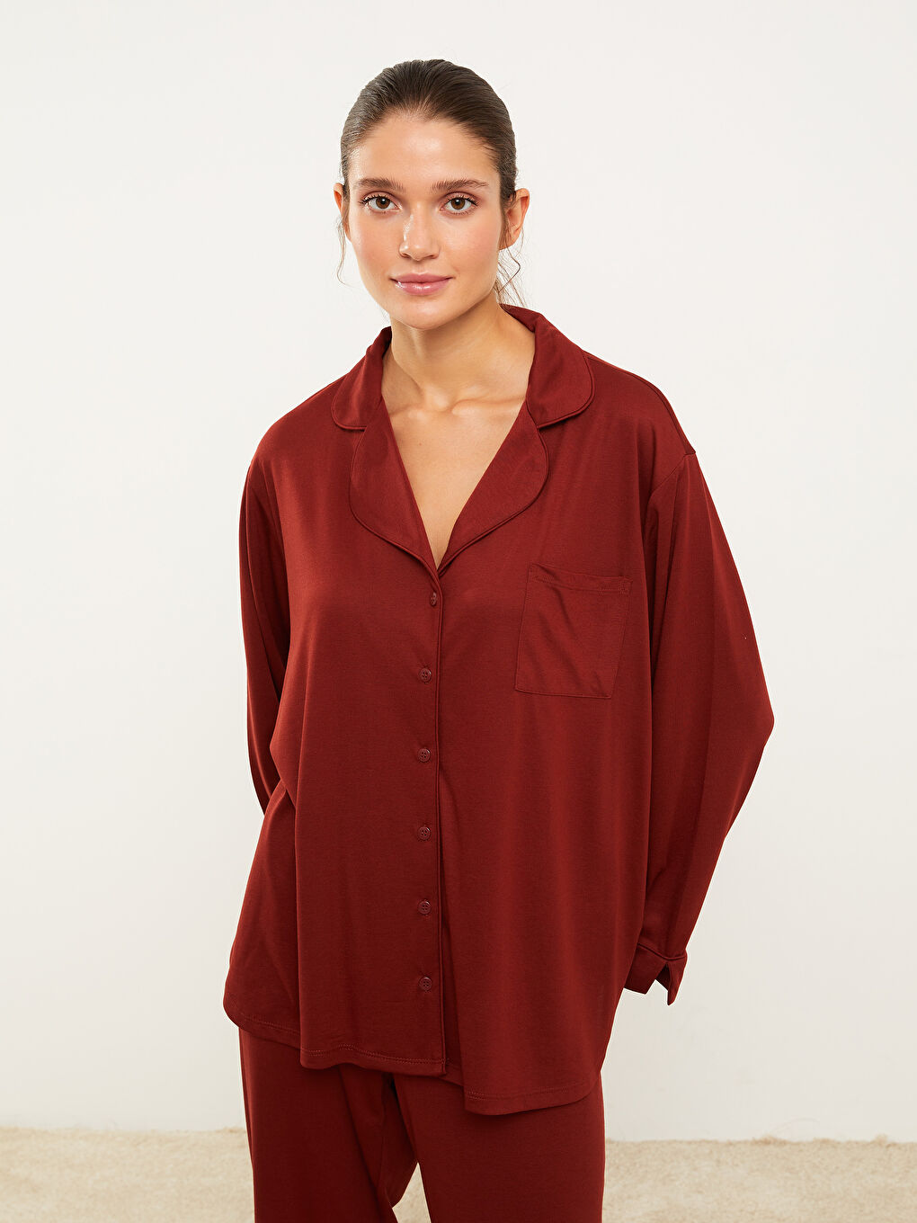 LC Waikiki Plus Size Shirt Neck Regular Long Sleeve Women's Pajama Set -W2FS71Z8-HDR