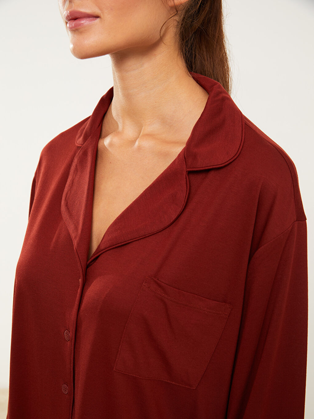 LC Waikiki Plus Size Shirt Neck Regular Long Sleeve Women's Pajama Set -W2FS71Z8-HDR