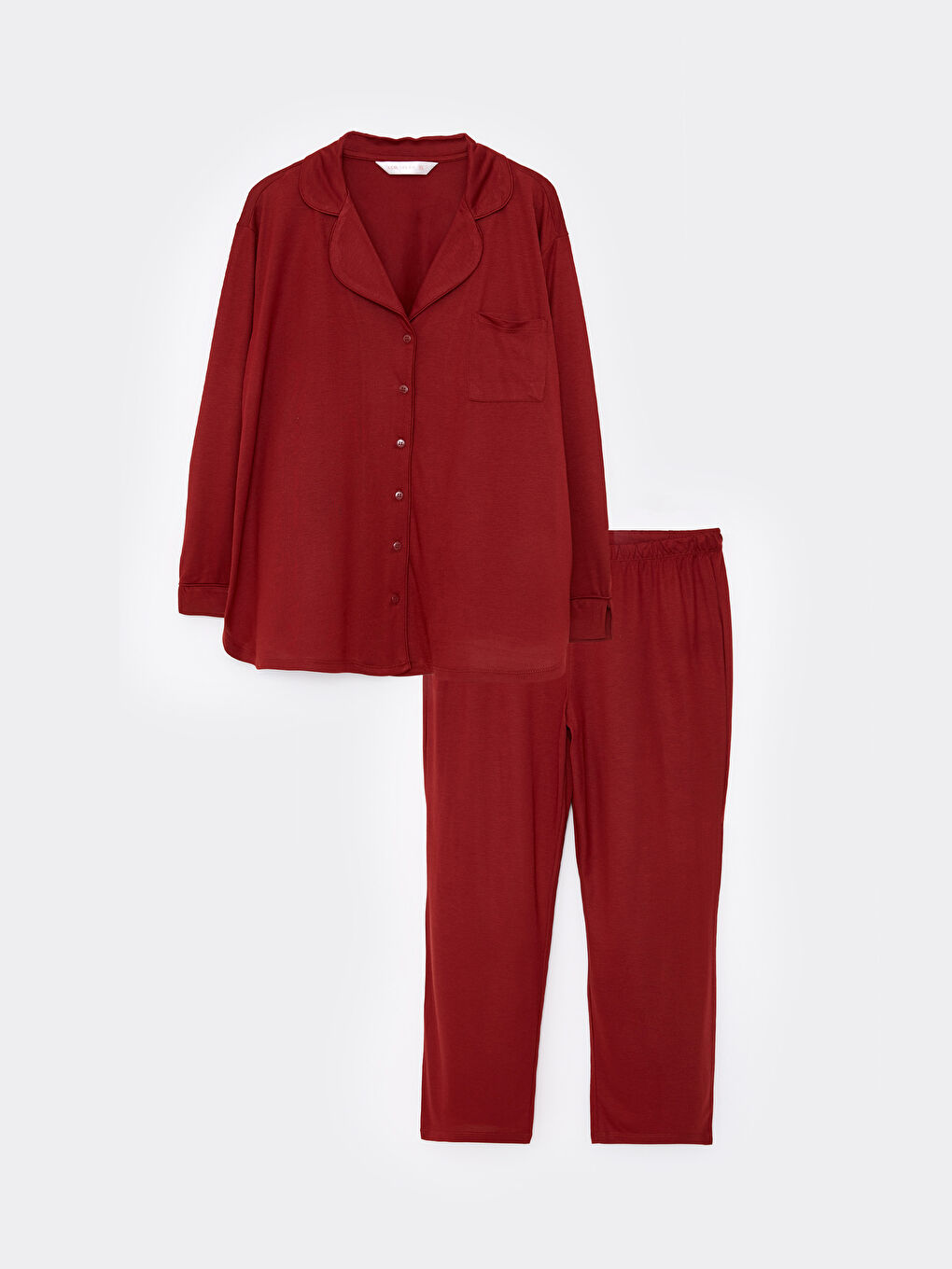 LC Waikiki Plus Size Shirt Neck Regular Long Sleeve Women's Pajama Set -W2FS71Z8-HDR