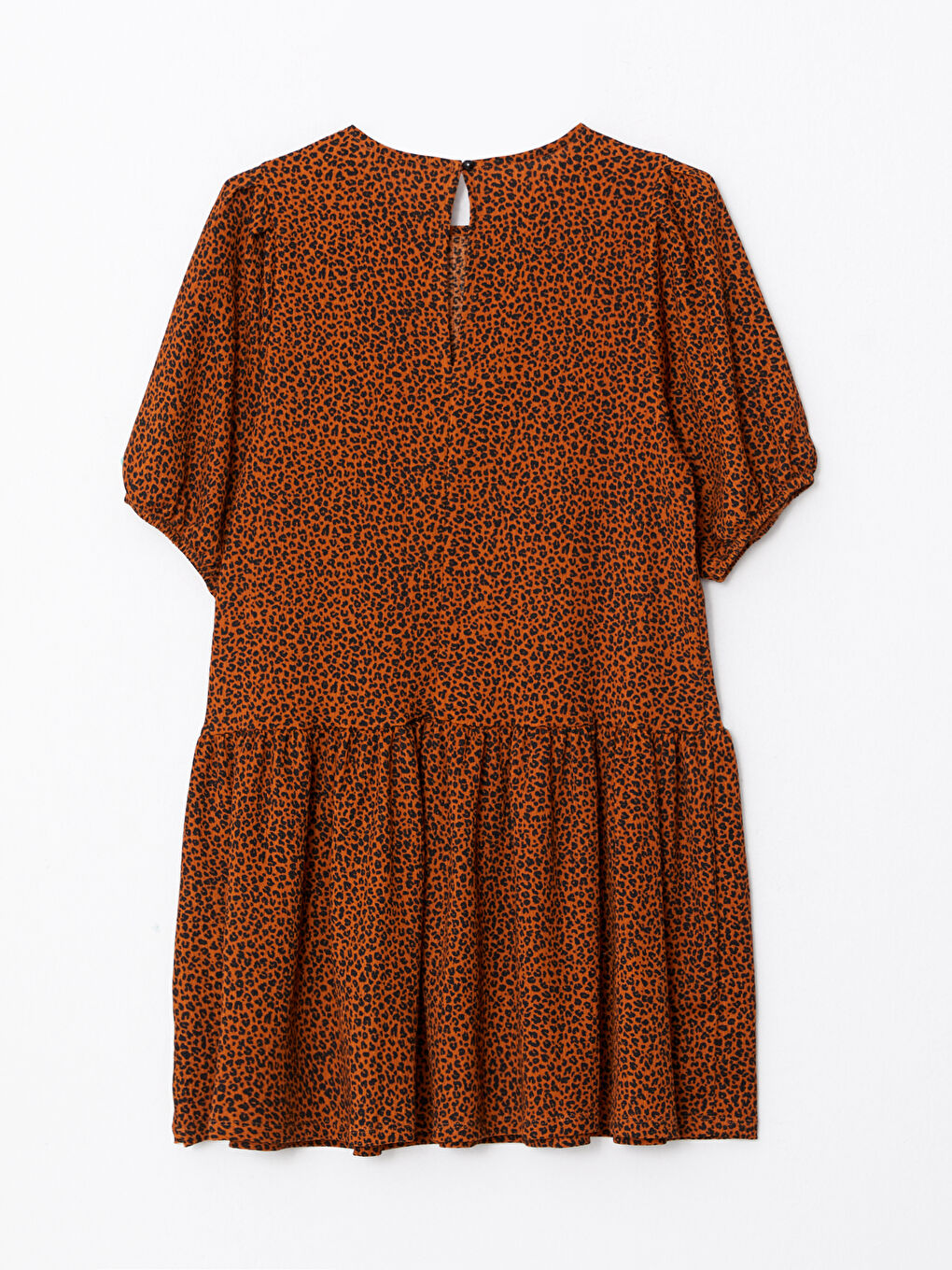 Siyah Bisiklet Yaka Desenli Kısa Kollu Kadın Elbise-5