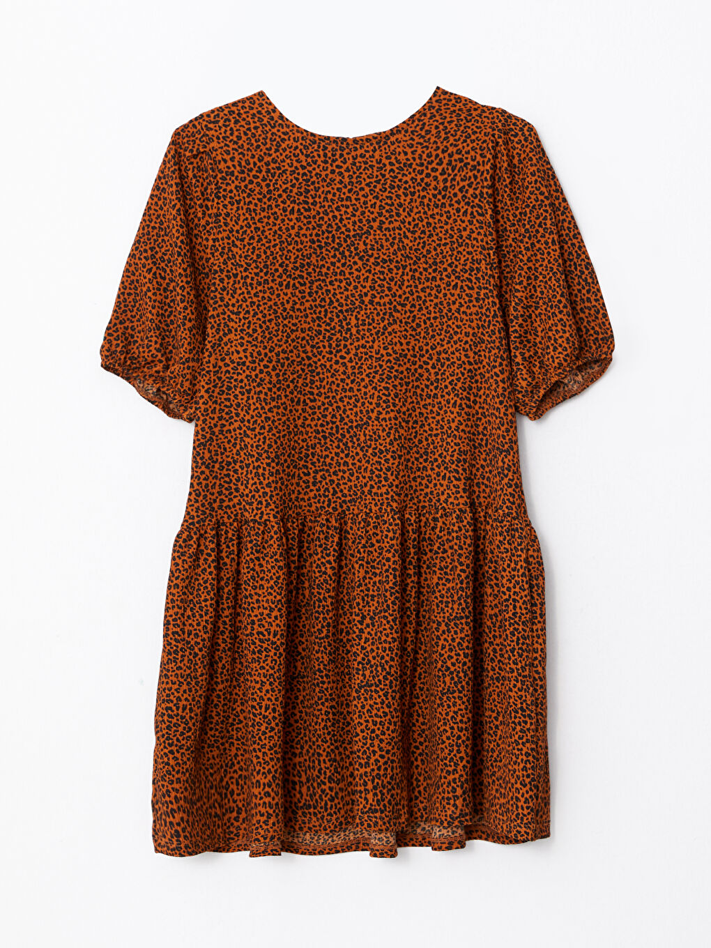 Siyah Bisiklet Yaka Desenli Kısa Kollu Kadın Elbise-6