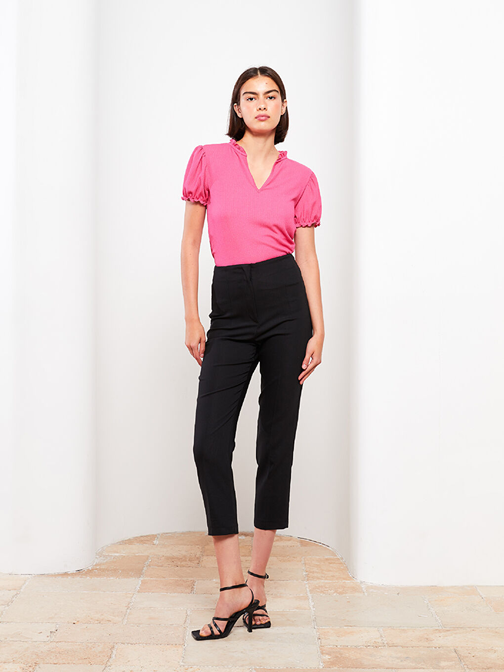 Women's High Waist Regular Fit Plain Trousers