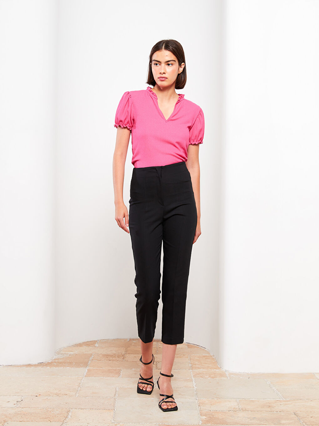 Women's High Waist Regular Fit Plain Trousers-1