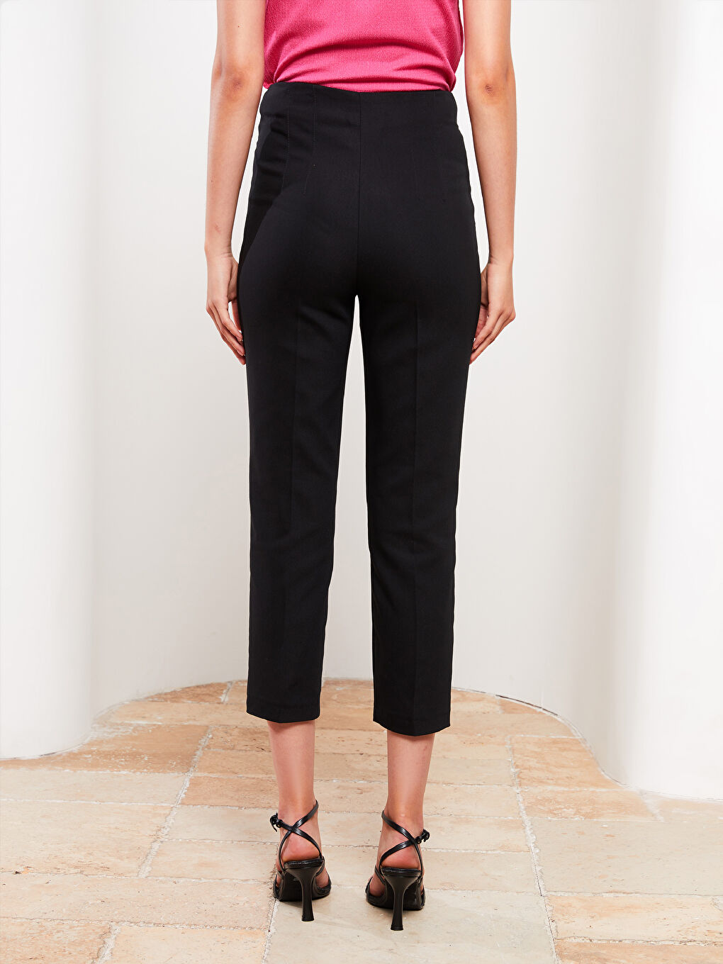 Women's High Waist Regular Fit Plain Trousers-4