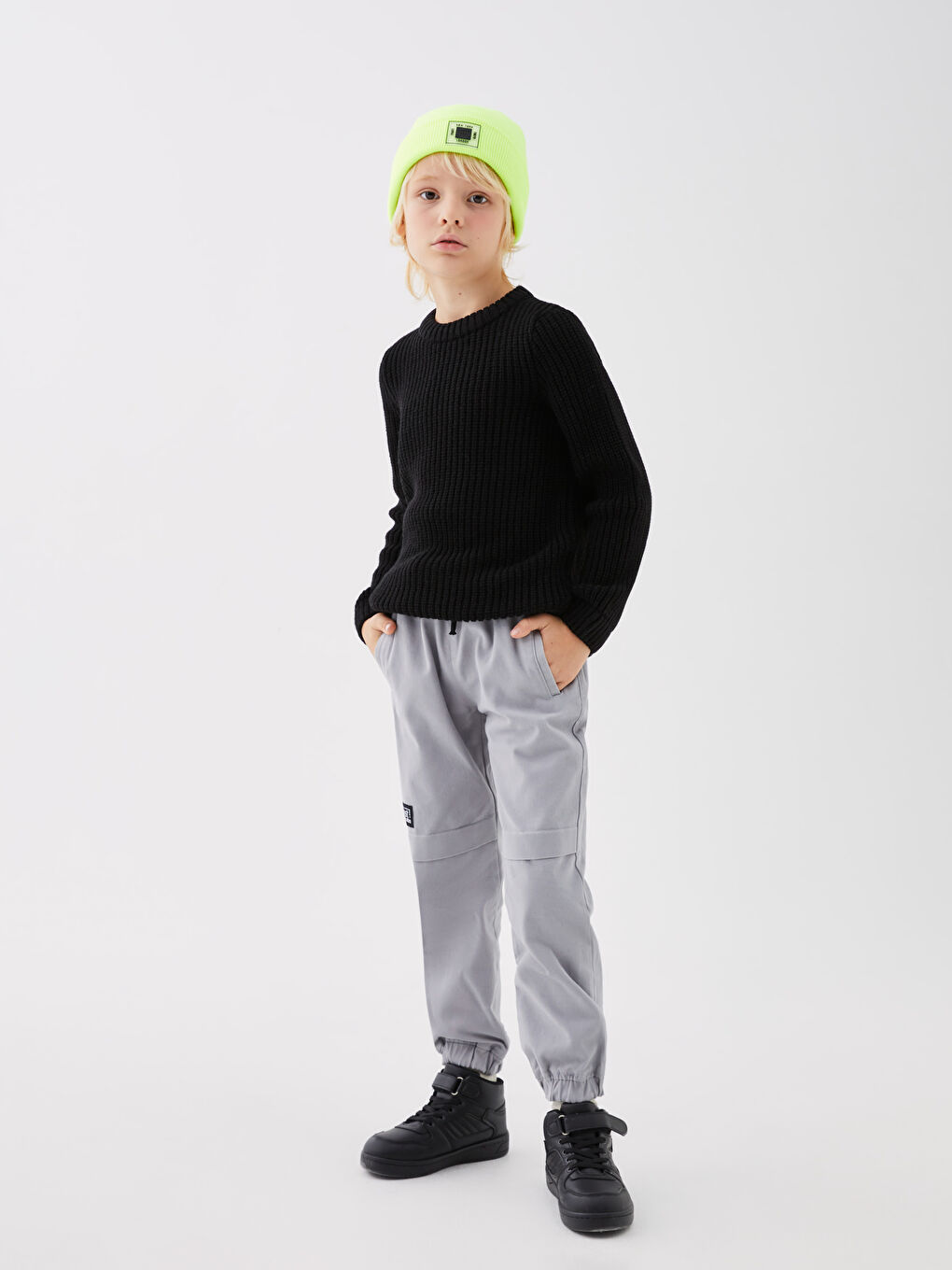 LCW Kids Gri Beli Lastikli Gabardin Erkek Çocuk Jogger Pantolon