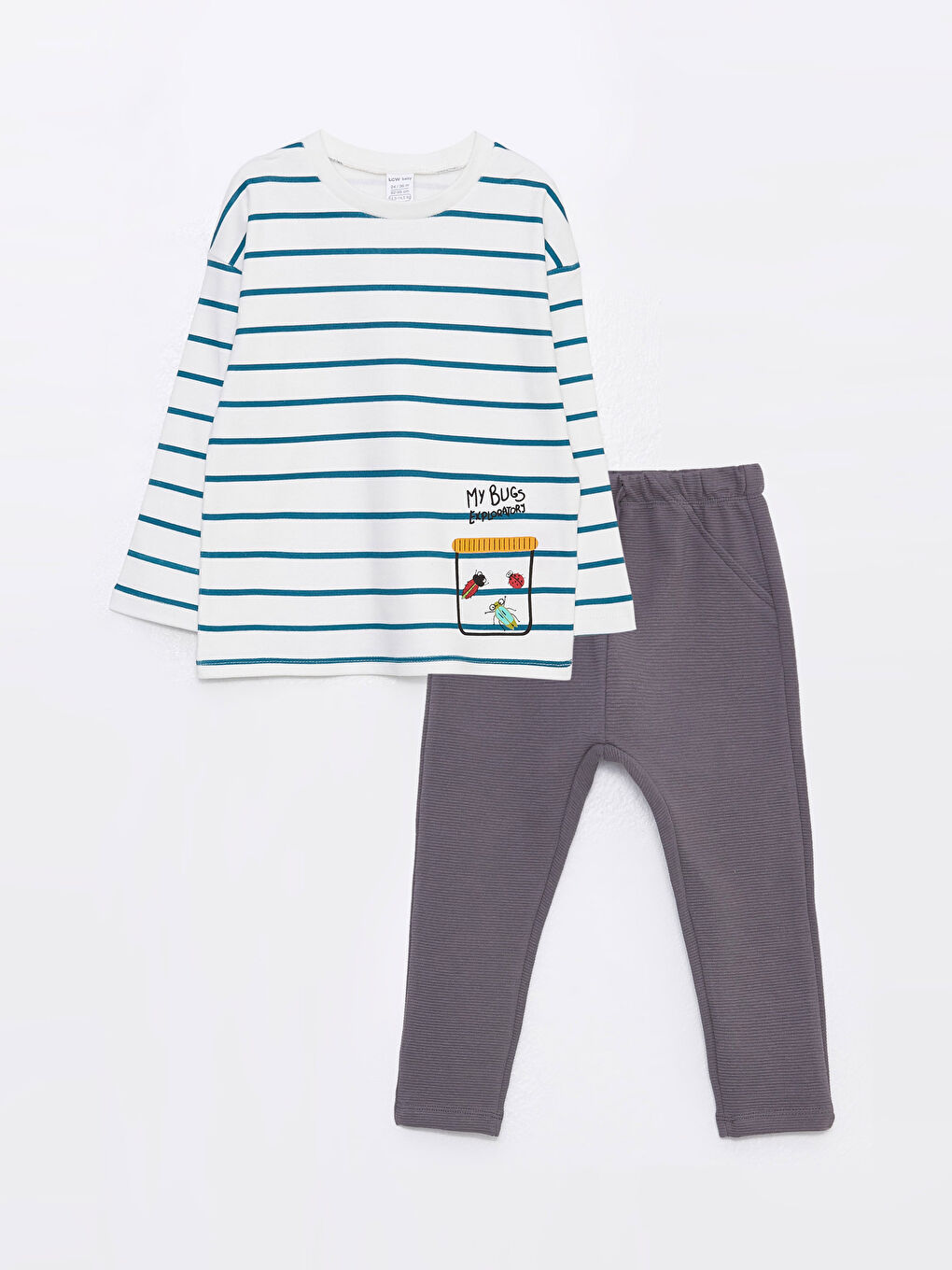 LCW ECO Crew Neck Long Sleeve Printed Baby Boys' T-Shirt and Tracksuit Bottom 2 Pack Set -W2FT24Z1-S0K