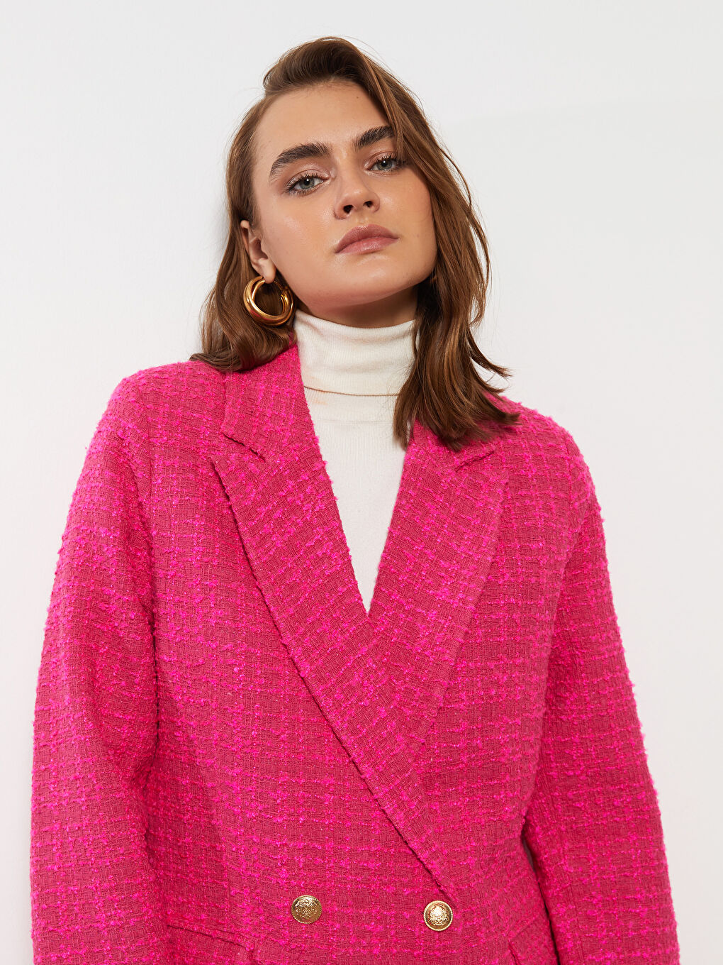 Self-Patterned Long Sleeve Tweed Women's Blazer Jacket-2