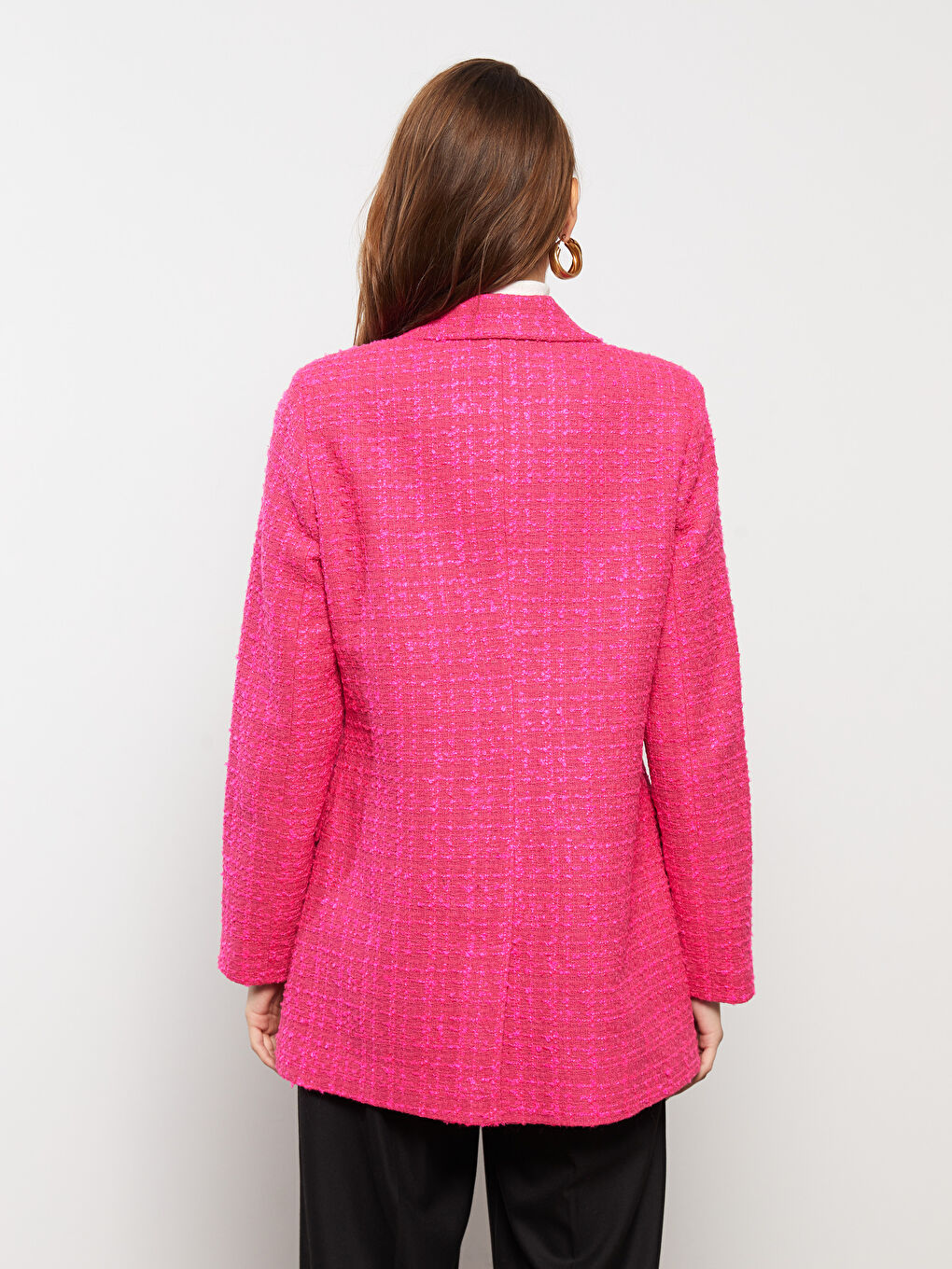 Self-Patterned Long Sleeve Tweed Women's Blazer Jacket-5