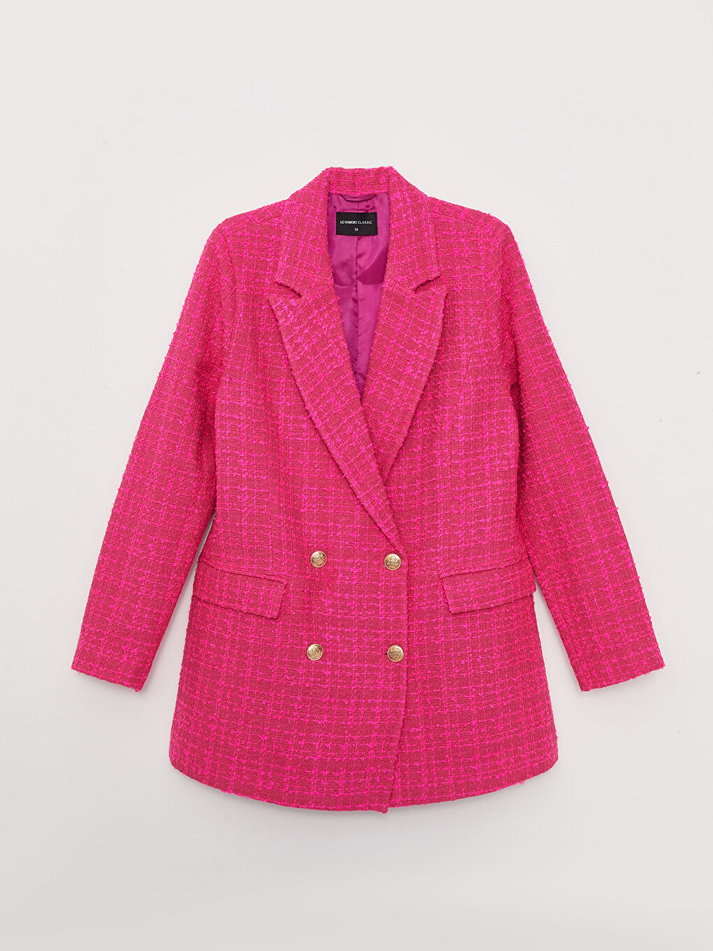 Self-Patterned Long Sleeve Tweed Women's Blazer Jacket-6