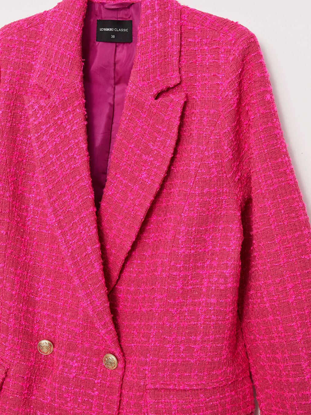Self-Patterned Long Sleeve Tweed Women's Blazer Jacket-8