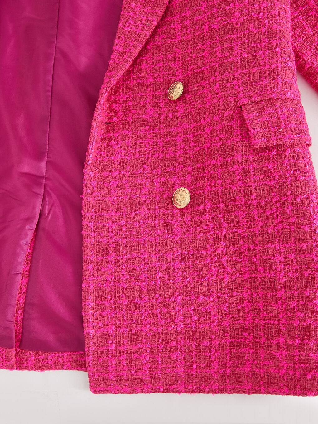 Self-Patterned Long Sleeve Tweed Women's Blazer Jacket-9