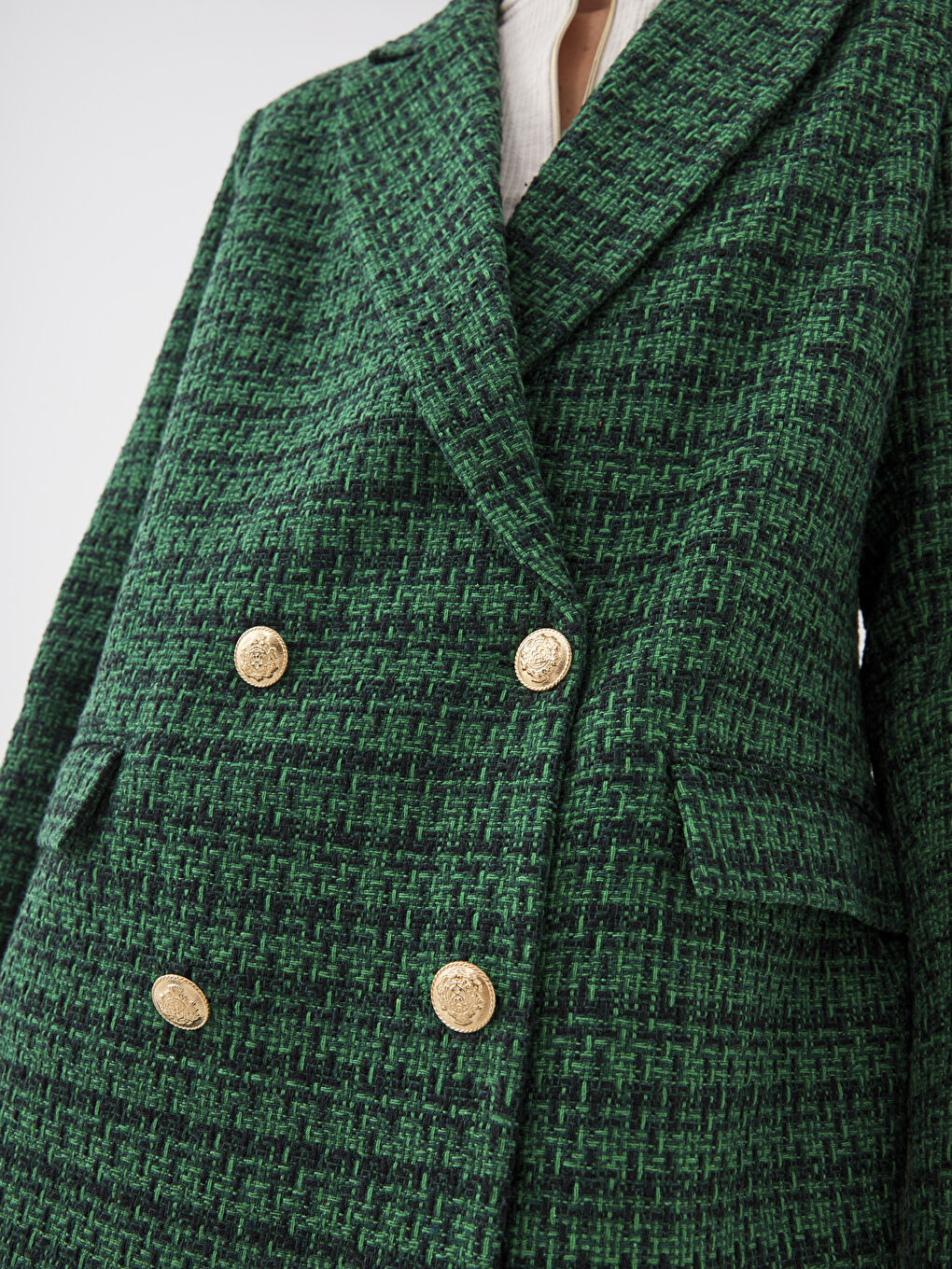 Siyah Önden Düğme Kapamalı Ekose Uzun Kollu Kadın Ceket-6