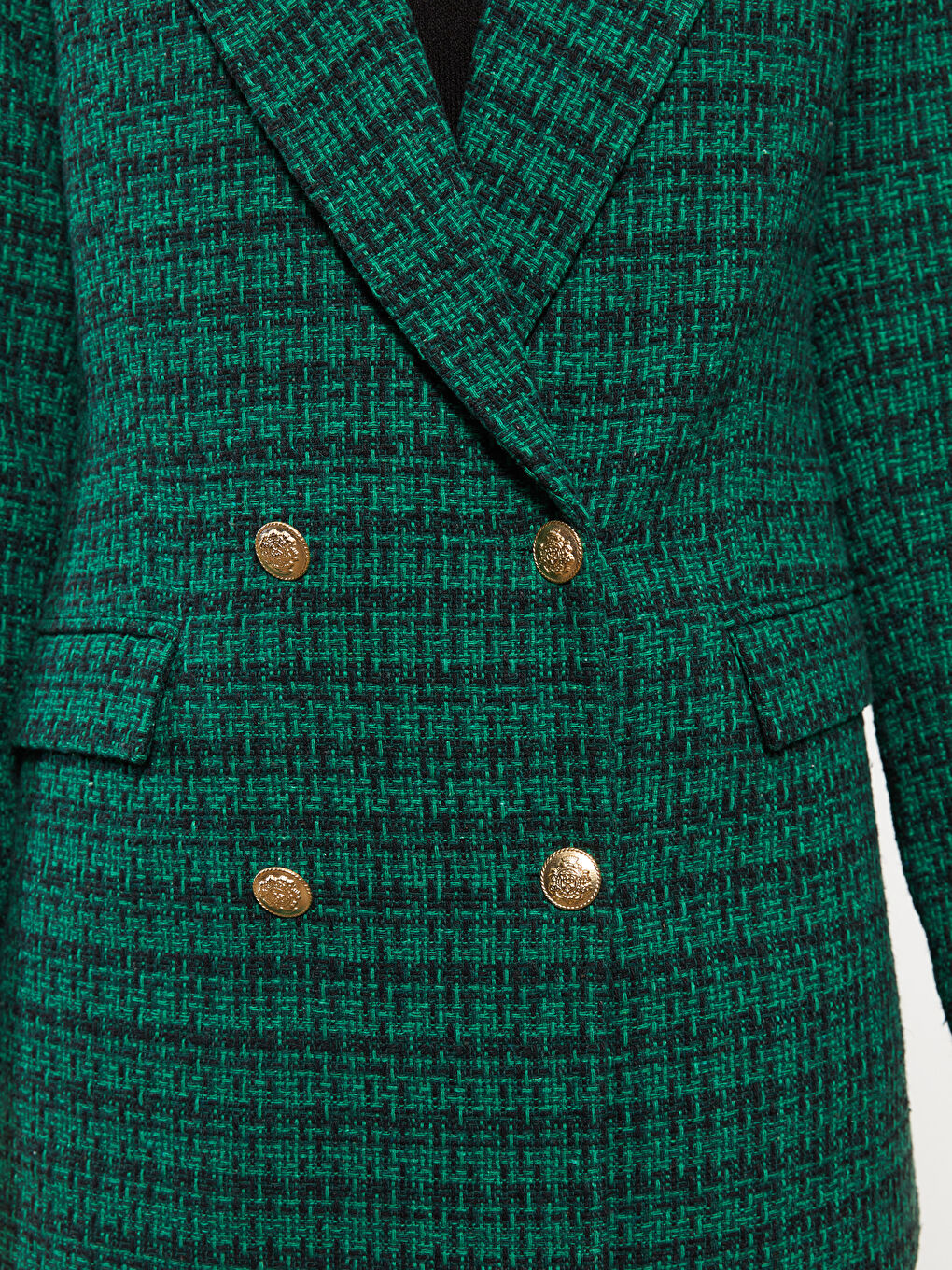 Siyah Önden Düğme Kapamalı Ekose Uzun Kollu Kadın Ceket-7