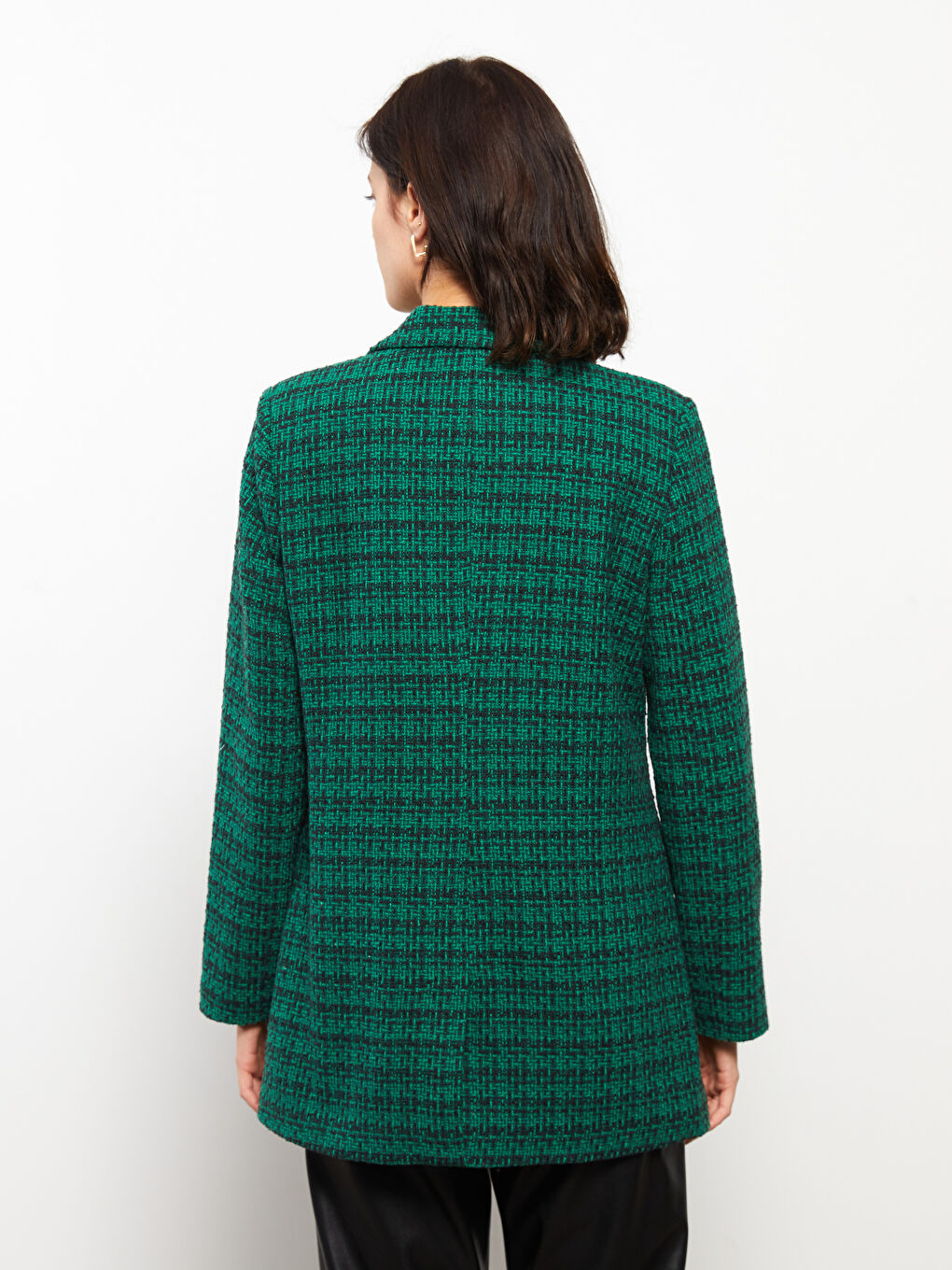 Siyah Önden Düğme Kapamalı Ekose Uzun Kollu Kadın Ceket-9