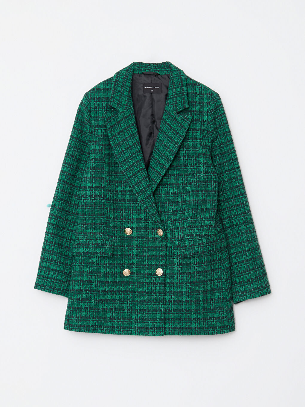 Siyah Önden Düğme Kapamalı Ekose Uzun Kollu Kadın Ceket-10