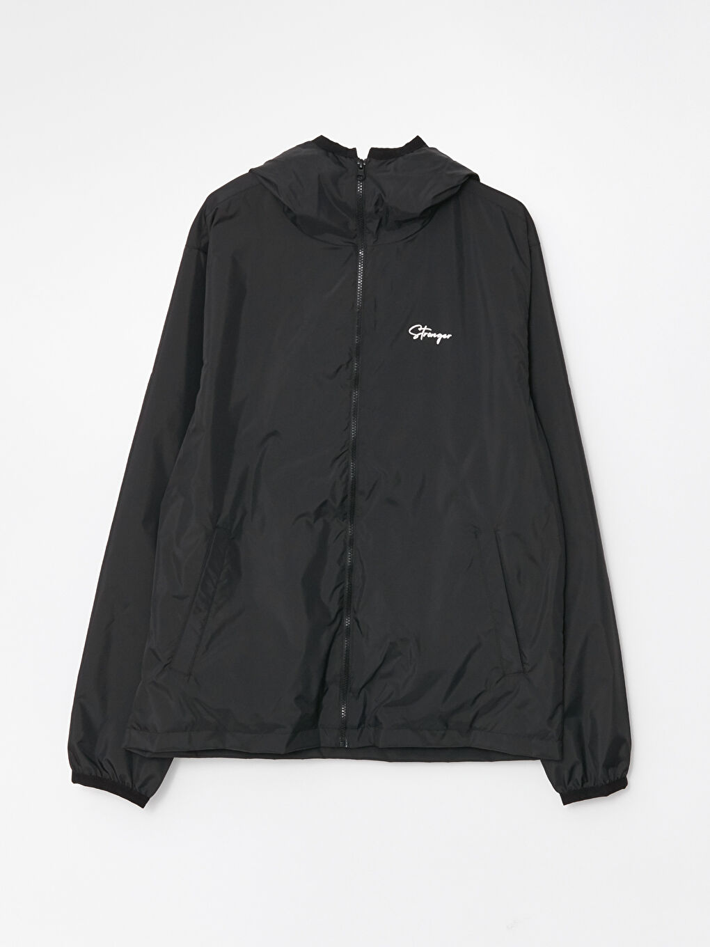 Siyah Standart Kalıp Kapüşonlu Erkek Yağmurluk-5
