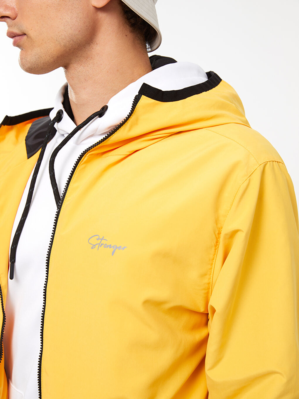 Sarı Standart Kalıp Kapüşonlu Erkek Yağmurluk-4