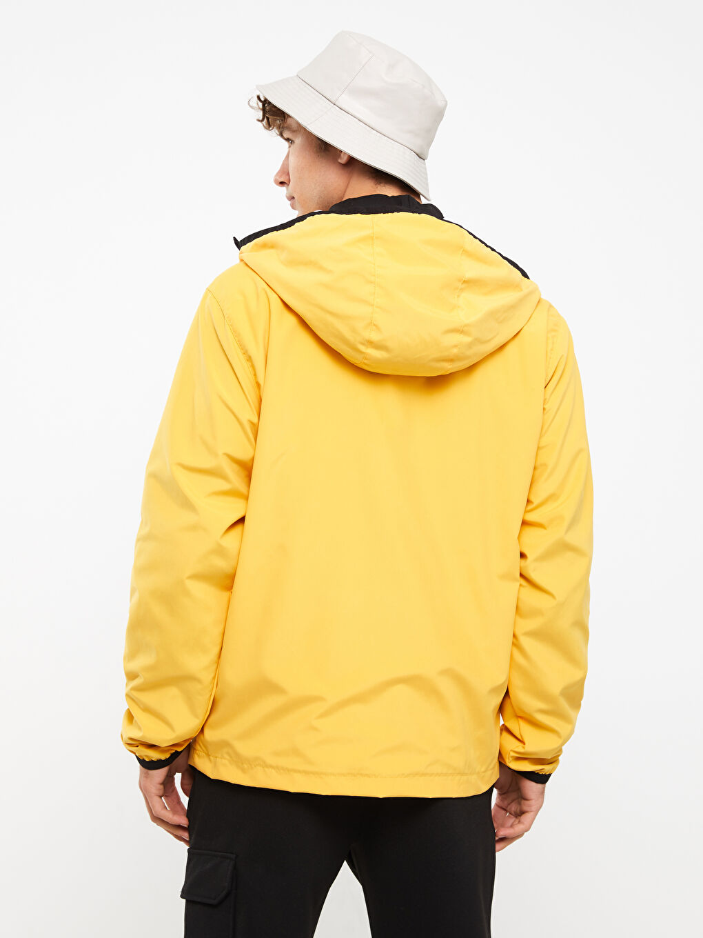Sarı Standart Kalıp Kapüşonlu Erkek Yağmurluk-5