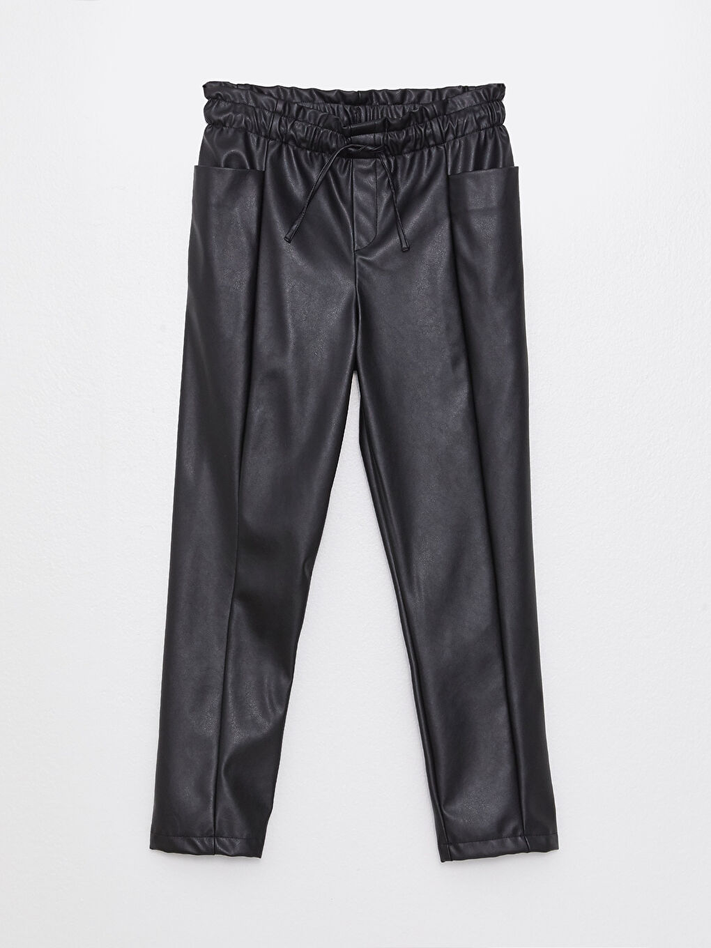 Siyah Beli Lastikli Deri Görünümlü Kız Çocuk Pantolon