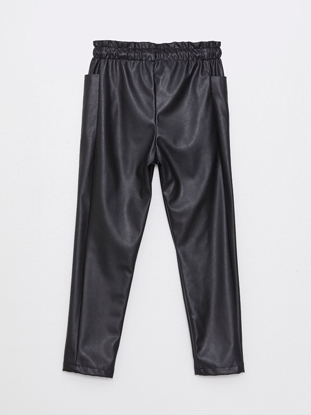 Siyah Beli Lastikli Deri Görünümlü Kız Çocuk Pantolon-1