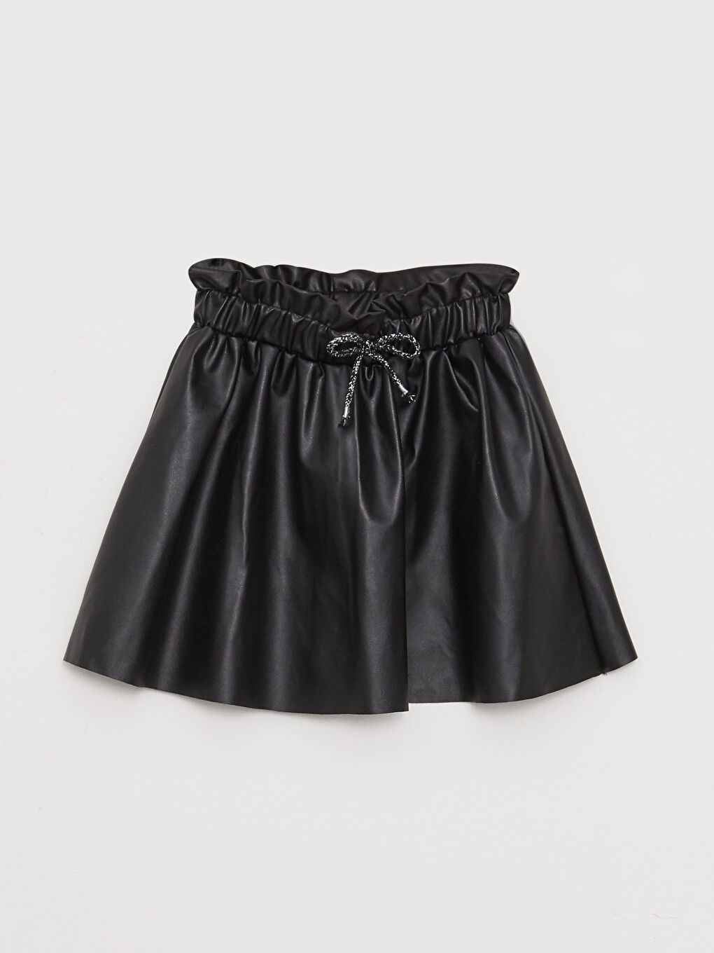 Siyah Beli Lastikli Deri Görünümlü Kız Çocuk Kloş Etek