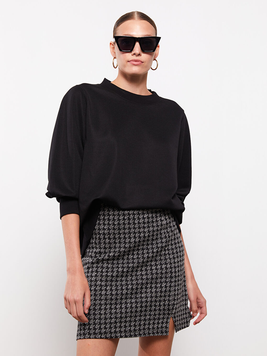 Siyah Dar Fit Desenli Kadın Kalem Etek