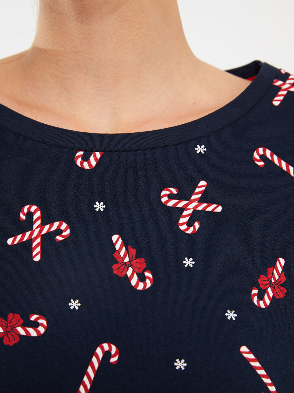 Set de pijama pentru Femei cu Guler rotund, Imprimat, Mânecă lungă, Tematică de Crăciun-2