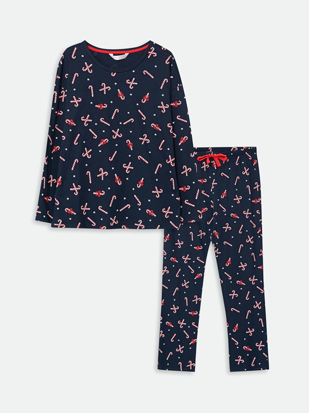 Set de pijama pentru Femei cu Guler rotund, Imprimat, Mânecă lungă, Tematică de Crăciun-4