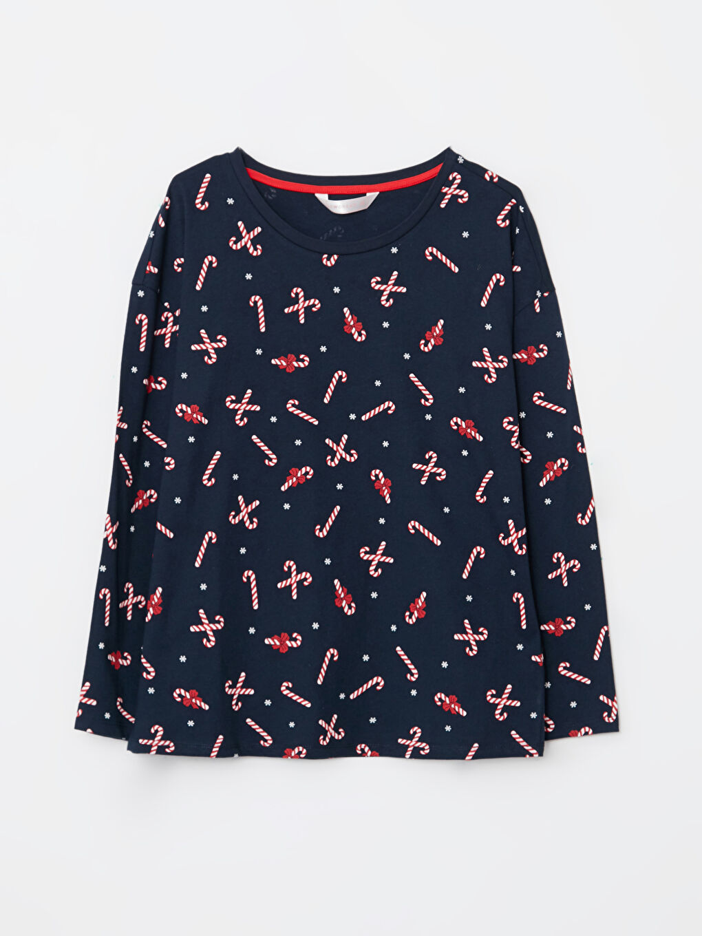 Set de pijama pentru Femei cu Guler rotund, Imprimat, Mânecă lungă, Tematică de Crăciun-5